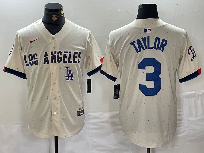 Men Los Angeles Dodgers 3 Taylor Cream Fashion Nike Game MLB Jersey style 5